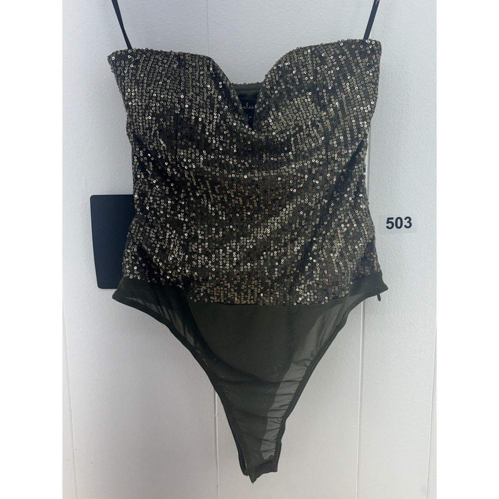 NWT Lulu's Olive Green Sequin Strapless Sweetheart Bodysuit Size M